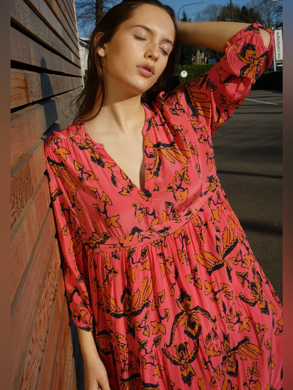ba&sh Calix Oversized Bohemian Coral Pink Mini Dress size xs